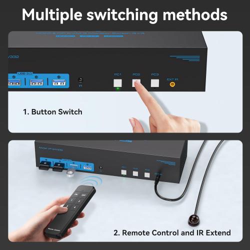 4K144Hz HDMI   2 Displayport KVM Switch 3 Monitors 3 Computers 8K USB 3.0 KVM Switches Triple Monitor for 3 Computer Share 3 Screens and 4 USB 3.0 Ports Support Extended/Copy Mode