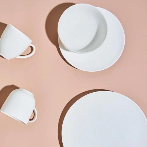 Set of 12 Anders and White 'Coupe' - White Vegan Friendly Bone China Dinner Set. 12 Pieces Dinnerware Set. Contains 4X Dinner Plates, Side Plates and Bowls.