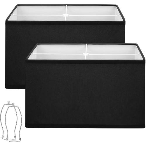 Black Lamp Shades Set of 2, Large Rectangle Lampshades Replacement, 16L x 8W x 10H, Fabric Lamp Shade for Table Lamps Floor Lamps, Spider, Harp Holders Included, Easy Assembly Required