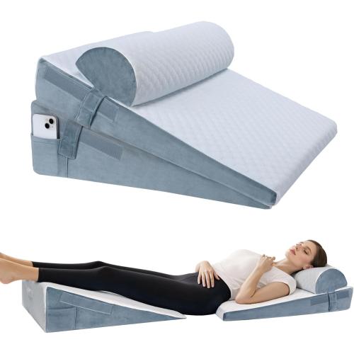 Bed Wedge Pillow for Sleeping, 3 Pcs Adjustable Height 4.5&7.5&12 Inch Triangle Pillow Wedge for Post Surgery, Acid Reflux, Snoring, Legs Pain Relief
