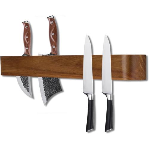 20 Inch Magnetic Knife Rack/Bar with Two Rows of Storage,Powerful Acacia Wood Magnetic Knife Holder for Wall,Hold 25 Knives，for Kitchen Utensil Organizer