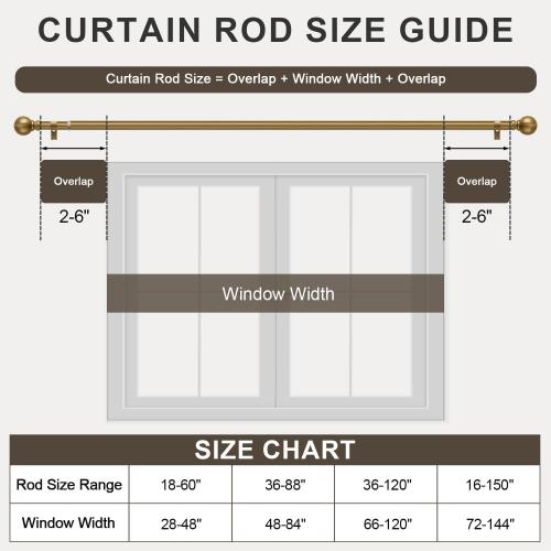 Warm Gold Curtain Rods for Windows Small 28 to 48 Inch 1 Diameter Short