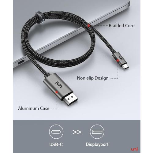 uni USB C to DisplayPort Cable for Home Office (4K@60Hz, 2K@165Hz), Sturdy Aluminum USB Type-C to DisplayPort Cable [Thunderbolt 3/4 Compatible] for MacBook Pro/Air, iPhone 15 Pro/Max, XPS, Surface