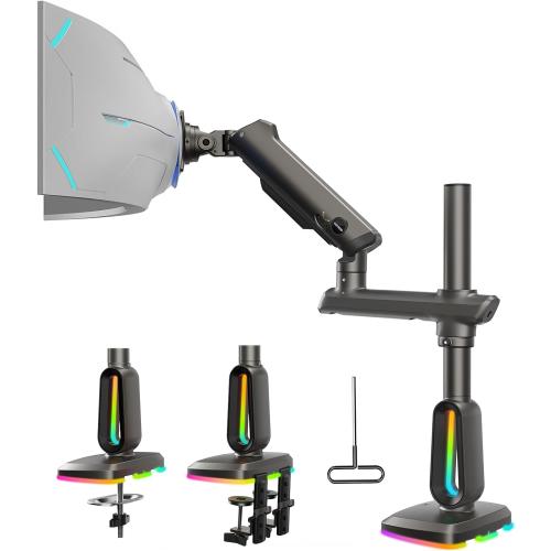 HUANUO RGB Heavy Duty Monitor Arm for Ultrawide Screens up to 57, Holds 44 lbs, Tall Ultrawide Monitor Stand with 29.1 Max Height, Fully Adjustable Single Computer Desk Mount, Max VESA 100x100mm