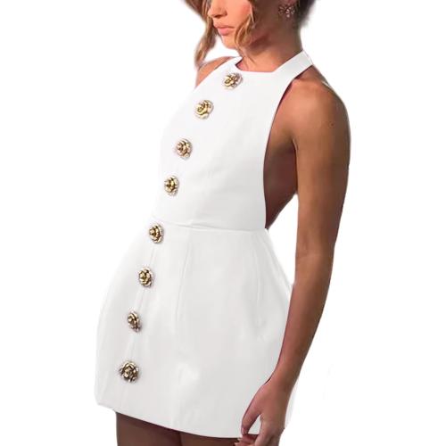 Sunfere...size M/L.  Women's Elegant Halter Backless Tweed Mini Dress Rose Open Back Sleeveless Party Club Cocktail Evening Dresses