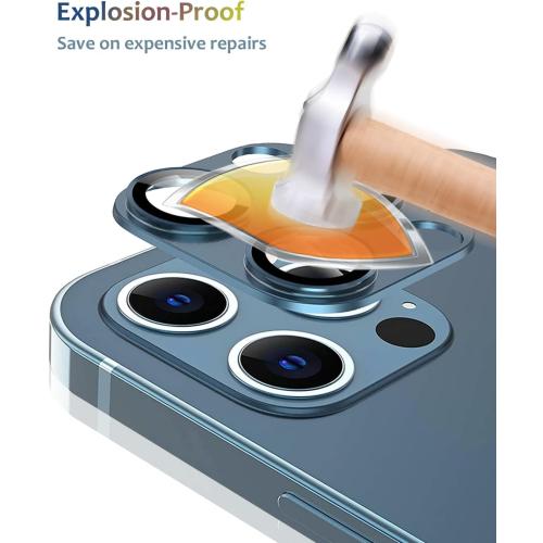 [2 Pack] Tamoria Compatible for iPhone 12 Pro Max Camera Lens Protector Metal Plus Tempered Glass Camera Cover Oneness Design, Support LIDAR Scanner, Explosion-Proof Accessories Blue