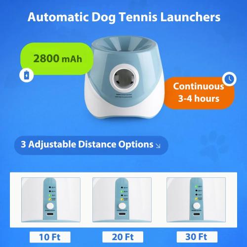 Color Blue Automatic Dog Toy Ball Launchers for Dog, Upgrade Thrower Machine Fetch Toy 10-30 Ft Outdoor Indoor, Interactive Tennis Launcher with 3 ETPU Balls for Small & Medium Puppy