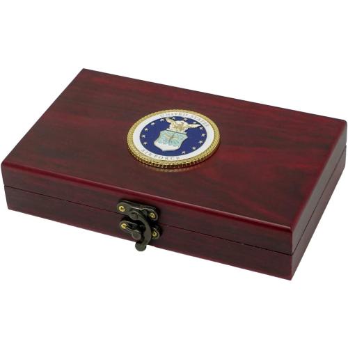 Military Gift Shop US Air Force Playing Cards & Dice in Keepsake Box - USAF Rank Insignia Cards - Air Force Gifts | Disabled Vet Owned Business | Air Force Card Set
