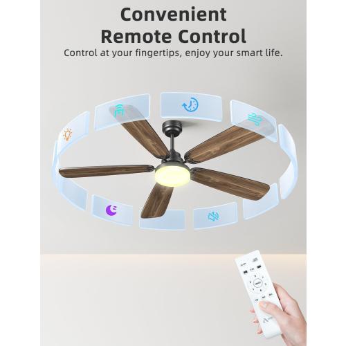 Size 52 Ceiling Fans with Lights and Remote, 52 Inch Modern Ceiling Fan with Light, Downrod & Flush Mount, Quiet DC Motor, Dual Finish 5 Blades Ceiling Fan for Bedroom Living Room Farmhouse Indoor