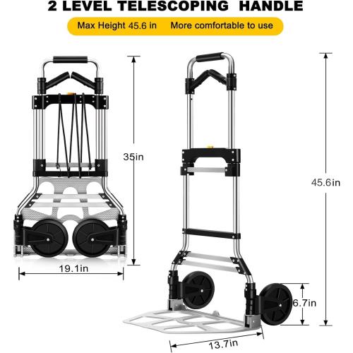 330 LB Capacity Folding Hand Truck Dolly Cart, Portable Aluminum Dolly Cart with Telescoping Handle and Rubber Wheels for Moving,Shopping,Travel,Office Use
