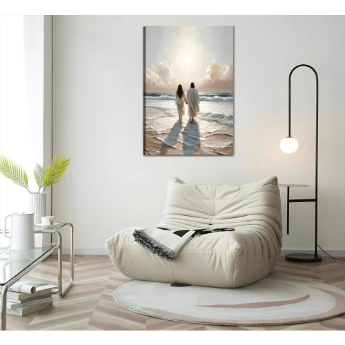 Jesus Canvas Wall Art Jesus Woman Walking on Water Wall decor pictures Religious Coastal Painting Christian poster prints for living room bedroom Home Decoration Ready to hang (24inx36in Canvas)