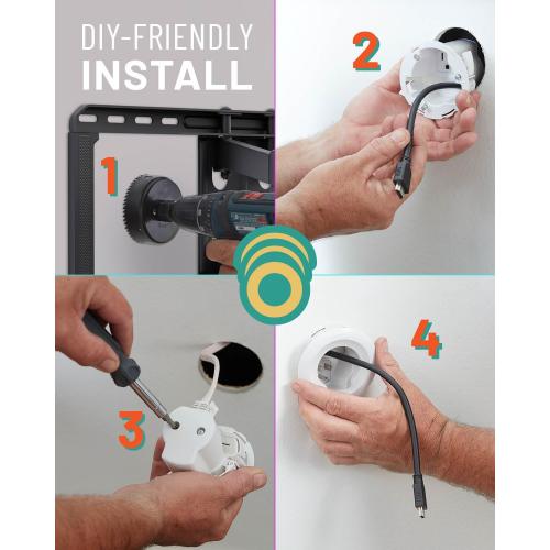 ECHOGEAR in-Wall Cable Management Kit for Power & Low Voltage Cords – Hide TV Wires Behind The Wall – Includes 3.75” Diameter x 3.25” Depth Modules, 6ft Extension Cord, Drywall Hole Saw Attachment