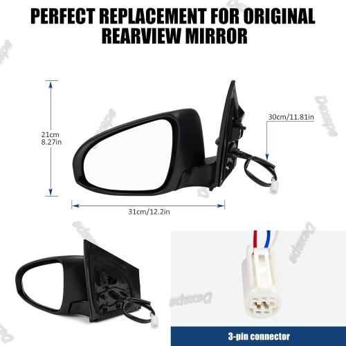 Driver Side Mirror Assembly Compatible with Toyota Corolla 2014-2019 Non-heated Power Adjustable Glass Replace 8794002F20, 8794002F21, TO1320293, 8794002941 Black (3Pin Left)