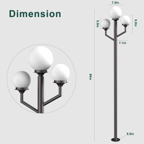 79'' Outdoor Lamp Post Light with Triple Globe Head Waterproof Street Light Pole Lamp for Outside with 3Pcs 10W Bulbs, Outdoor Post Light for Garden Yard Patio Driveway-Brown Pole