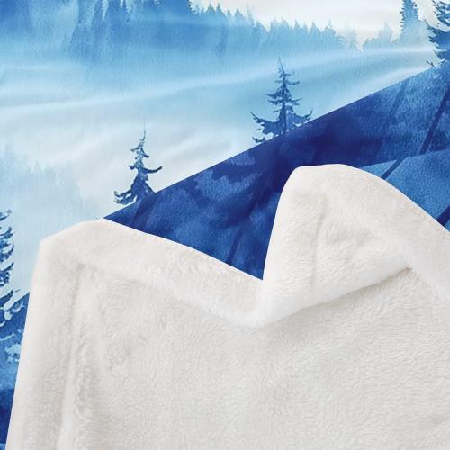Blue Pine Tree Bed Blanket Kids Girls Misty Style Sherpa Blanket Soft Cozy Lightweight Natural Landscape Plush Fleece Foggy Mountain Blanket Gifts for Bed Chair Office Sofa(Throw 50x60)