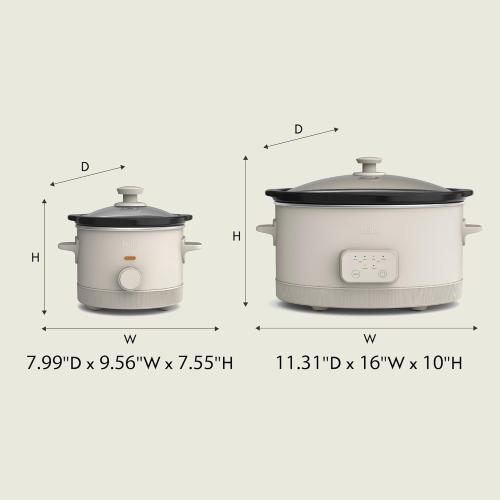 BELLA 1.5 Qt Slow Cooker   6 Qt Programmable Slow Cooker, EverGood™ Ceramic Nonstick Coating, Adjustable Temperature, Dishwasher Safe Stoneware Pot & Tempered Glass Lid, Cool Touch Handles, Oatmilk