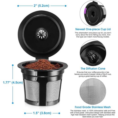 Reusable K Cups, Universal Fit Reusable Coffee Filters with Food Grade Stainless Steel Mesh Eco-Friendly Coffee Pods, for 1.0 and 2.0 Brewers