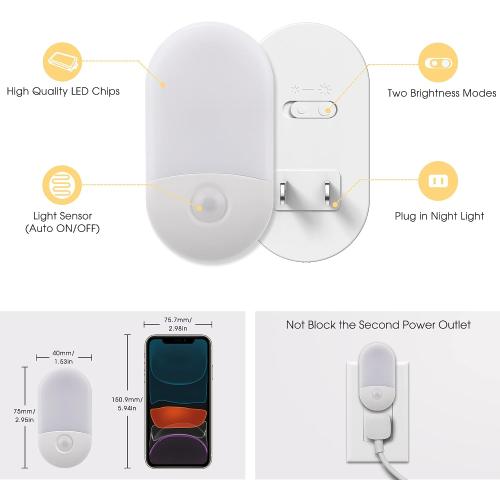 L LOHAS LED Night Lights Plug into Wall, [2 Pack] LED Dimmable Night Light