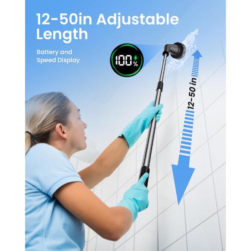 Leebein Electric Spin Scrubber, 2025 New Cordless Cleaning Brush Bathroom Scrubber, IPX7 Waterproof Shower Scrubber with 7 Brush Heads, Extendable Long Handle and 2 Speeds Scrubber for Bathtub Floor