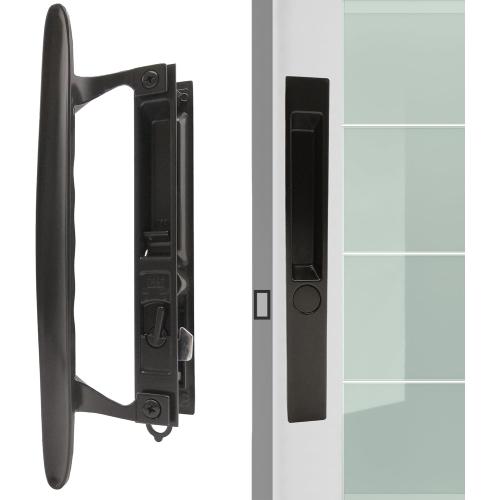 Flush Mount Non-Keyed Sliding Glass Door Handleset, 6-5/8 H.C., Fits 1 to 1-1/8 Thick Doors, Features Night Lock & Hook Latch, Non-Handed, Florida Bronze