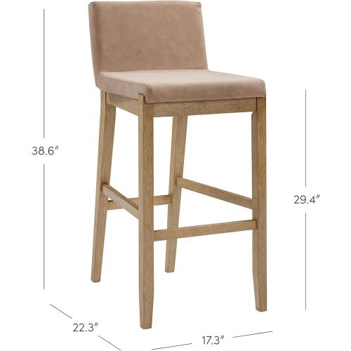 Nathan James Gracie Modern Upholstered Bar Chair, Wooden Bar Stool for Kitchen Island with Faux Leather Upholstery, Light Brown, Set of 2