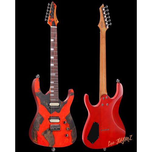 Leo Jaymz Electric Guitar Hurricane Deluxe Series, Mahogany Body, Roasted Maple Neck, Rosewood Fretboard, Locking Tuners, Rounded Frets, Case(Red Deluxe)