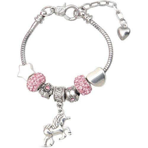 Amitié Lane Unicorn Charm Bracelet For Girls With Unicorn Charm & Pink Sparkly Crystal Charms - Perfect Little Girl Bracelet (16cm/6.3 inch)