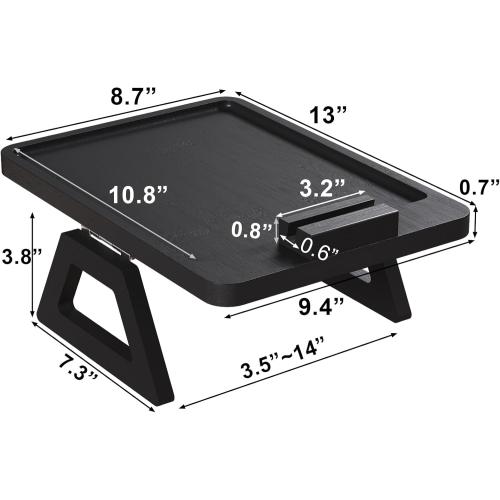 Couch Arm Tray with 360°Phone,Bamboo Folding Sofa Tray,Sofa Armrest Trays Clip-On Couch Desk for Drinks,Snacks,Phone,Remote Control（Black）