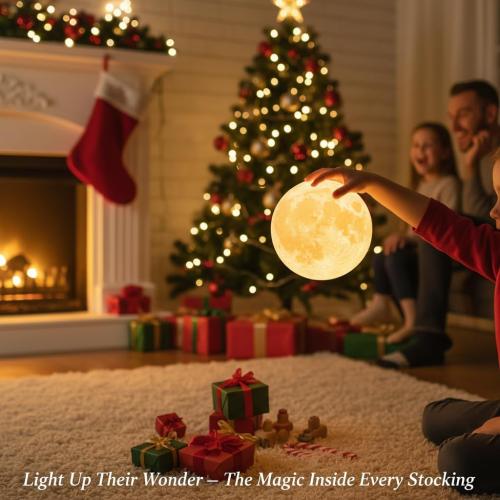 3.5 Mydethun 3.5 Inch 3D Moon Lamp – White Elephant Gift for Women Teenage Girls, Mood Lighting w/Ceramic Base, Dual-Color White/Yellow, Touch-Dimmable LED Night Light for Kids Room, Christmas Decor