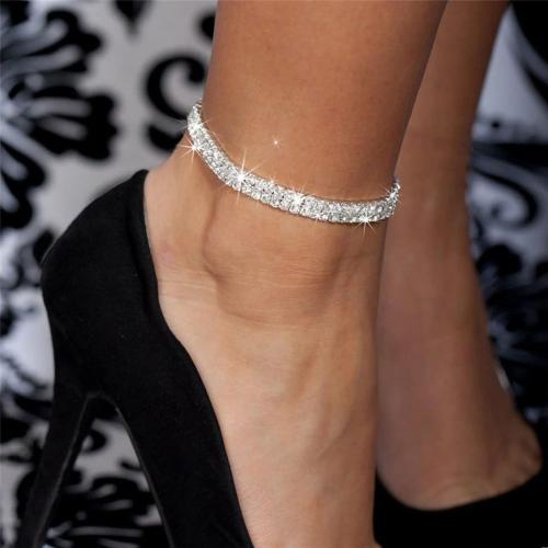 Fesciory Heart Rhinestone Ankle Bracelets for Women, Adjustable Silver Shiny Tennis Anklets, Twinkle Cubic Zircon Diamond Anklet Foot Chain Jewelry Gifts