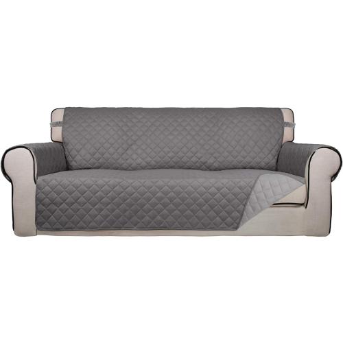 Color Grey PureFit Reversible Quilted Sofa Cover, Water Resistant Slipcover Furniture Protector, Washable Couch Cover with Non Slip and Elastic Straps for Kids, Dogs, Pets (Sofa, Gray/Light Gray)