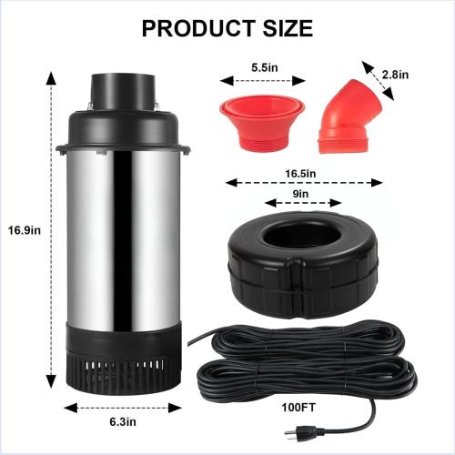 BLACK Pond Fountain Aerator, 1HP 15000 GPH Floating Fountain Pump with Timer & 100FT Cord, Stainless Steel Pond Jet System for Large Outdoor Ponds & Lakes