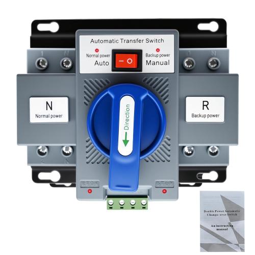 220V 2P 63A Dual Power Automatic Transfer Switch, Generator Changeover Switch 50Hz/60Hz with Automatic and Manual Switching Modes