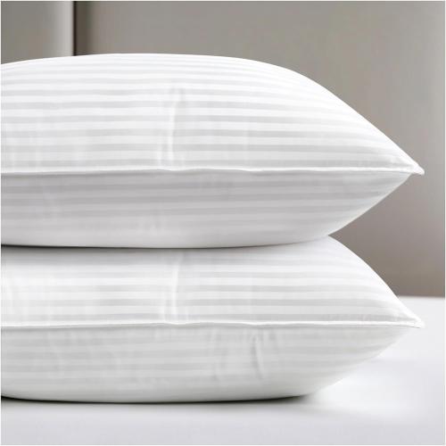 Bed Pillows Queen Size Set of 2, Hotel Collection, Down Alternative Soft Pillow for Back, Stomach or Side Sleepers, Striped White
