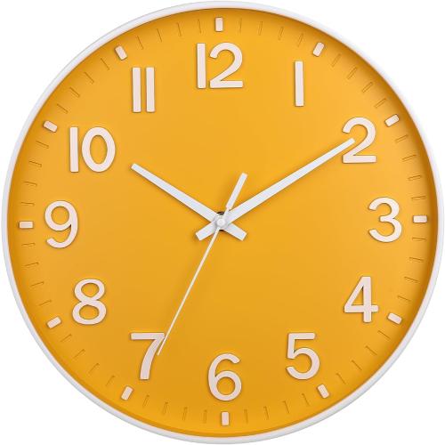 HZDHCLH Yellow Wall Clocks Battery Operated,12 inch Silent Non Ticking Modern Wall Clock for Living Room Bedroom Kitchen Office Classroom Decor