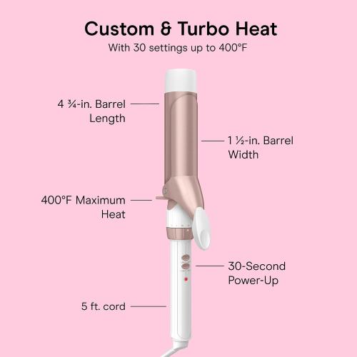 Conair Curling Iron, Double Ceramic, 1 1/2 Barrel, White/Rose Gold | Hair curler and hair waver for medium to long hair with 30 heat settings, built-in heat protection, a cool tip, and auto off