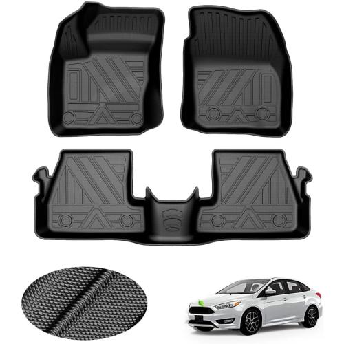 T TGBROS Floor Mats for Ford Focus 2012-2018 All Weather Protection TPE 2 Rows Floor Liners Custom Fit for Focus Accessories Car Mats Non-Slip Black