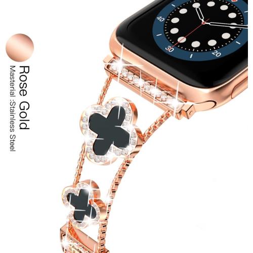 Musk-MSKR Diamond Metal Bands Add Sparkle to Your Watch For Apple Watch Series 11/10/9/8/7/6/5/4/3/2/SE/Ultra Clover Simple and Stylish Compatible with 38mm40mm41mm42mm44mm45mm 46mm49mm Women's Wear
