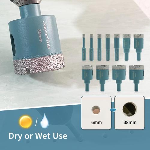 Daily Dry Hole Saw Diamond Drill Bit Set, 11PCs 6/8/10/12/14/20/25/28/32/35/38mm Drill Bits for Ceramic Tile Marble Porcelain with Trangle Shank Thread,Core Drill Bits,Tile Bit