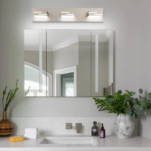 LED Modern Bathroom Vanity Light Fixtures, Dimmable Brushed Nickel Vanity Lights for Bathroom Lighting Fixtures Over Mirror, with 360° Rotatable Acrylic Heads 3-Light 22-inch (Cool White 6000K)