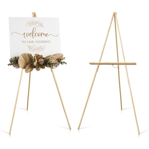 NianFeng Wooden Easel Stand for Sign, Easel Display Stand Floor for Wedding Sign with Adjustable Tray, 63-Inch, Tripod A-Frame Poster Light Duty, Welcome, Art Show & Baby Shower (Natural)