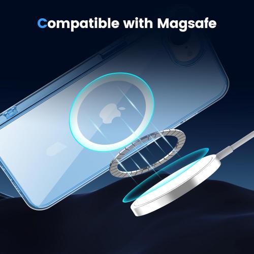 Temdan for iPhone 16e Case Clear, Compatible with Magsafe, Anti-Yellowing, Military-Grade Protection, Shockproof Slim Magnetic Phone Case Cover, Clear Blue