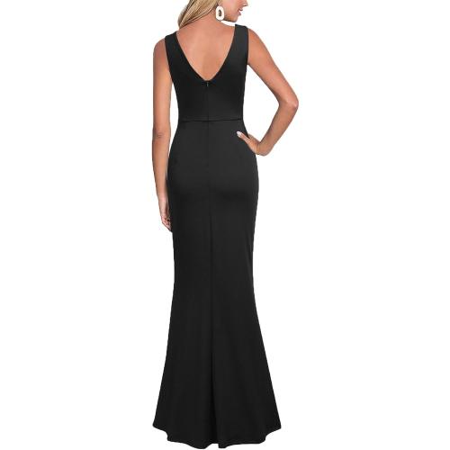 WOOSEA Women Sleeveless V Neck Split Evening Cocktail Long Dress MEDIUM