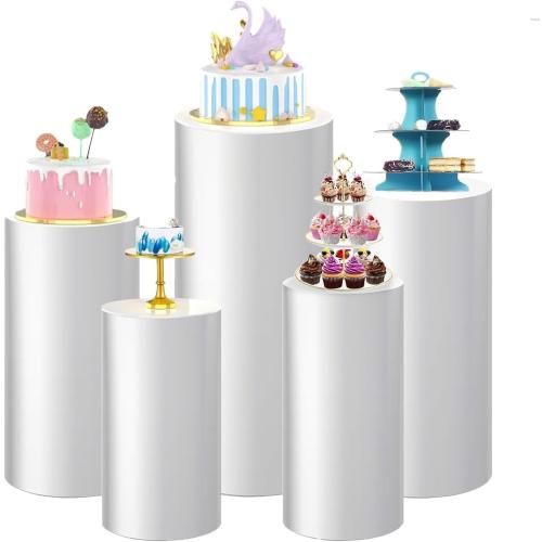 Cylinder Pedestal Stand, White Cylinders for Parties Stand Display Plinth Cylinder Stands for Party Birthday Wedding Baby Shower Product Launches Business Meetings Celebration Decoration (5 PCS)