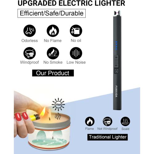 FUKKUDA Electric Arc Candle Lighter with Safety Switch - USB Rechargeable, Windproof & Flameless for Romantic Evenings, Valentine's Day Gift & Stocking Stuffer (Obsidian Black)