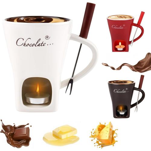 Chocolate Melting Cup,Chocolate Fondue Cup,Ceramic Sweet Fondue Mug With Fork For Cheese And Candy (White)