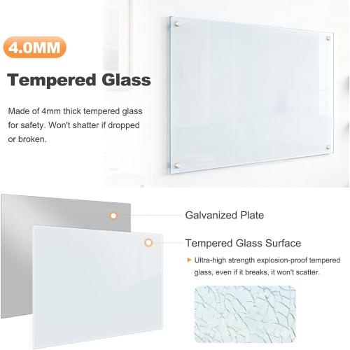 Tempered Glass Whiteboard 24 x 18 Magnetic Glass Dry Erase Board | (2’ x 1.5’) Small Wall Mounted Glass White Board with Acrylic Pen Tray for Office, Home, School