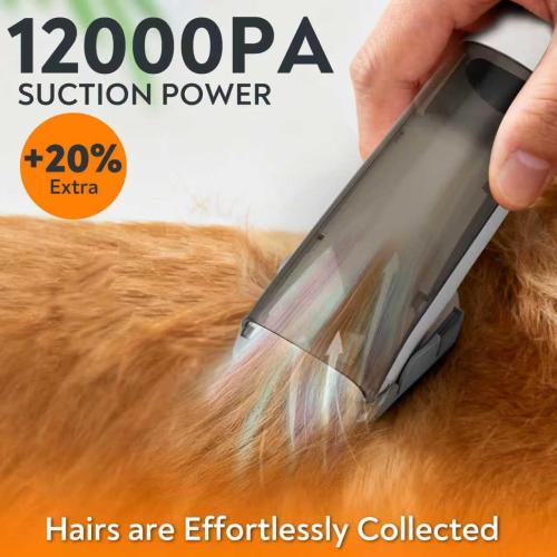 Pet Grooming Vacuum for Dogs & Cats, 12kPa Strong Suction, ≤50dB Quiet, 2L Dust Cup, 5-in-1 Grooming Kit with Ceramic Clippers, 6 Guide Combs, Vacuum for Shedding & Long-Haired Breeds