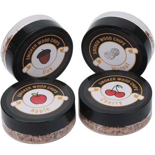 Wood Chips 4 Pack for Smoking Gun, Hand-held Smoke Gun Smoker Infuser, Sawdust for Smoked Drinks, Food, Cocktails, Cheese, Desserts (Apple, Cherry, Hickory, Oak)