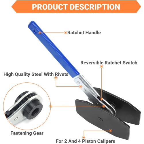 Brake Caliper Compression Tool, Caliper Piston Compressor Tool with 360 Rotating Ratchet, Professional Brake Caliper Tool for Single Twin Quad Piston, Car Truck SUV Brake Repair, Blue